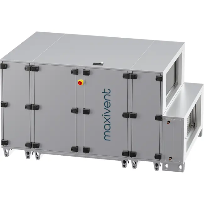 Cajas de tratamiento de aire Maxivent WTW con intercambiador de calor de contracorriente de 4200 m³/h con batería de agua caliente, horizontal a la derecha - PHE 4200 H WOJR T 01