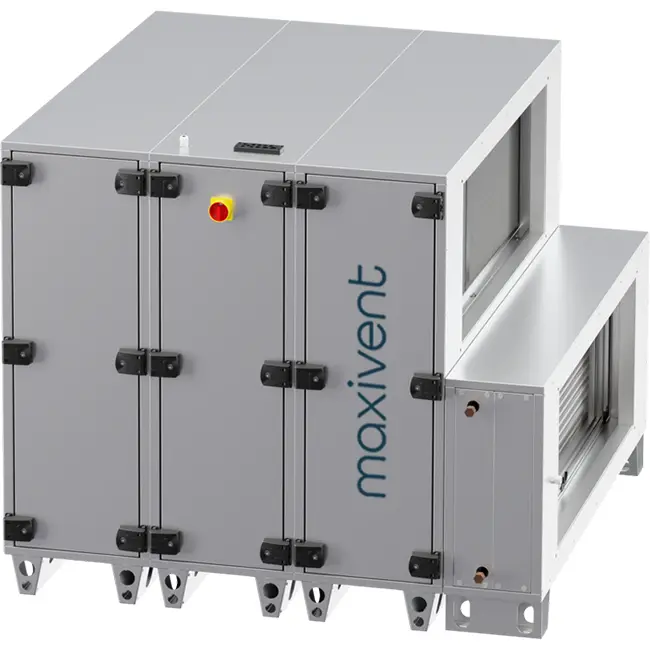Cajas de tratamiento de aire Maxivent WTW con rueda de calor de 7600 m³/h y batería de agua caliente, disposición horizontal a la izquierda - RHE 7600 H WOJL T 02