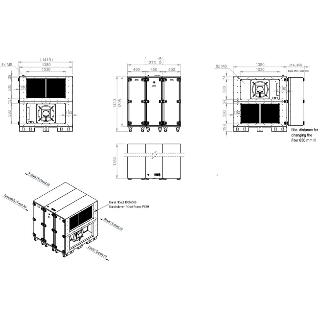 Cajas de tratamiento de aire Maxivent WTW con rueda de calor de 12 600 m³/h, horizontal-horizontal a la derecha - RHE 12600 H OOJR T 01