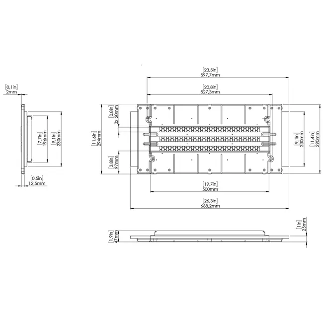 Pieza de unión Ergovent para rejillas lineales modulares encajables de 500 mm - 3 ranuras