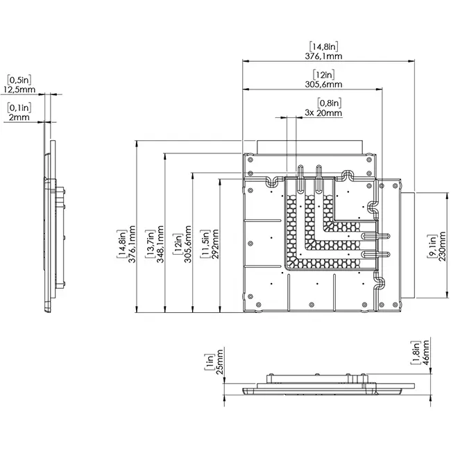 Codo de 90 grados Ergovent para rejillas lineales modulares encajables con 3 ranuras