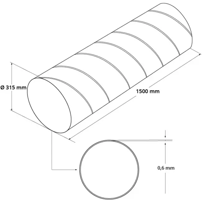 Tubo helicoidal Ø 315mm longitud 1,5 metros - Galvanizado