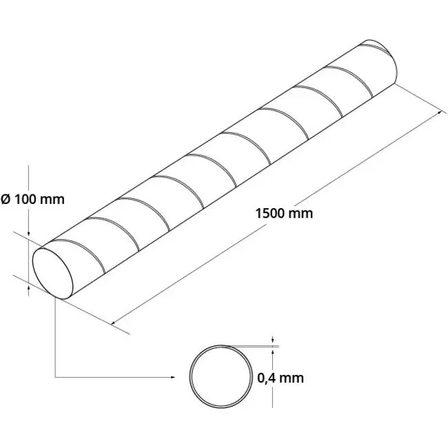Tubo helicoidal Ø 100mm longitud 1,5 metros - Galvanizado