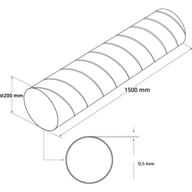 Tubo helicoidal Ø 200mm longitud 1,5 metros - Galvanizado