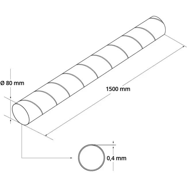 Tubo helicoidal Ø 80mm longitud 1,5 metros - Galvanizado