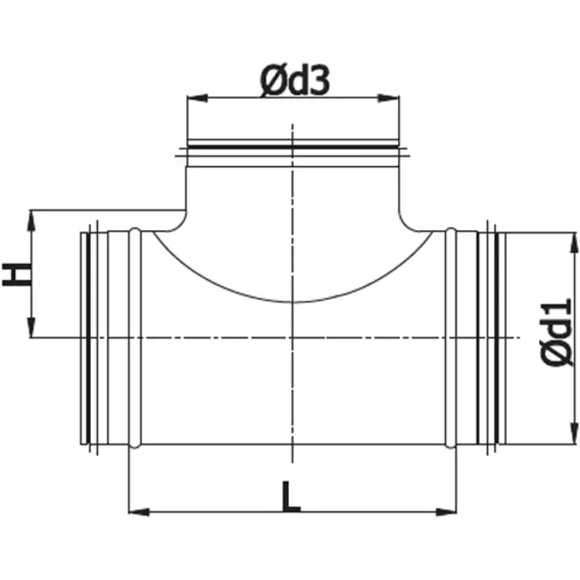 Racor en T de Ø 200 mm - Ø 100 mm para tubos helicoidales (90°)