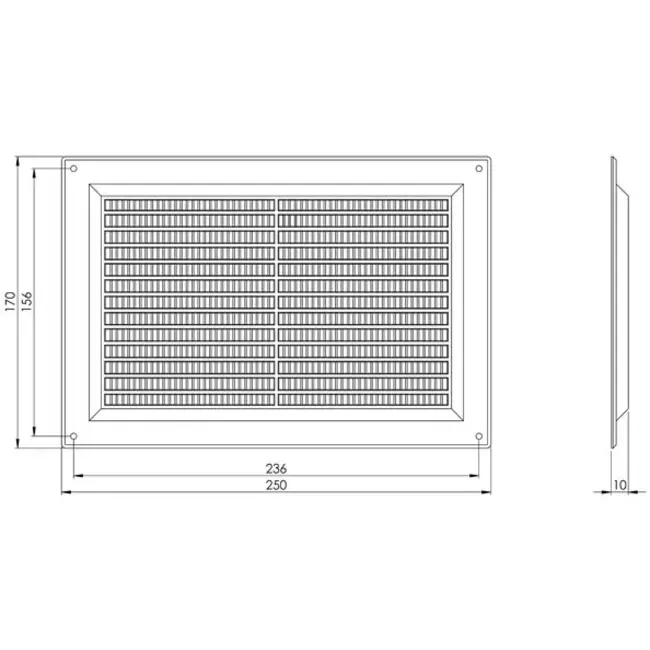Rejilla de ventilación rectangular con rejilla 250x170 marrón - VR2517B