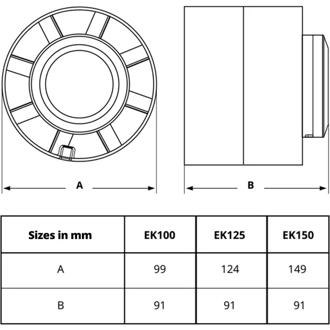 Ventilador de tubo de plástico con temporizador Ø100 mm - EK100T