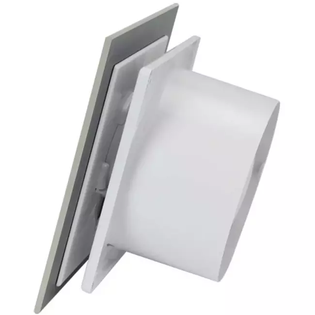Extractor de baño de Ø 100 mm con temporizador y retardo de encendido - frontal de cristal en plata satinada