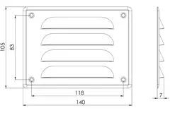 Rejilla de ventilación metálica cuadrada 140x105 mm aluminio - MR14105Al
