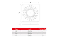 Difusor rotacional de acero con deflectores regulables - 400x400 mm - RAL 9005