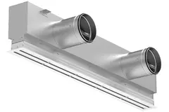 Rejilla lineal de aluminio con 2 láminas de patrón ajustables – 1250 mm – RAL 9016 + plenum aislado acústicamente con válvula reguladora de caudal de aire