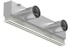 Rejilla lineal de aluminio con 2 láminas de patrón ajustables – 1250 mm – RAL 9010 + cámara de aislamiento acústico con válvula reguladora de caudal de aire