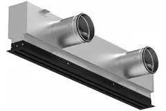 Rejilla lineal de aluminio con 2 láminas de patrón ajustables – 1250 mm – RAL 9005 + cámara de aislamiento acústico con válvula reguladora de caudal de aire