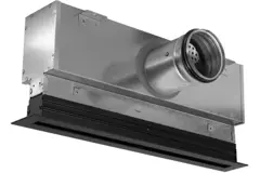 Rejilla lineal de aluminio con 1 lámina de distribución ajustable – 1000 mm – RAL 9005 + plenum aislado acústicamente con válvula reguladora de caudal de aire