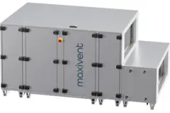 Cajas de tratamiento de aire Maxivent WTW con intercambiador de calor de contracorriente de 4200 m³/h, con batería de agua caliente y batería de agua fría en posición horizontal a la izquierda - PHE 4200 H WKJL T 01