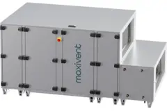 Cajas de tratamiento de aire Maxivent WTW con intercambiador de calor de contracorriente de 7600 m³/h, con batería de agua caliente y batería de agua fría, disposición horizontal a la derecha - PHE 7600 H WKJR T 02