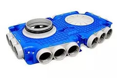Caja de subdistribución Vent-Axia Uniflexplus con 18x Ø69 mm conexión laterial con boquilla Ø160 mm