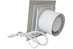 Extractor de baño diámetro Ø 125 mm con interruptor de cuerda y enchufe - panel de vidrio plateado satinado