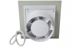 Extractor de baño diámetro Ø 125 mm con interruptor de cuerda y enchufe - panel de vidrio plateado satinado